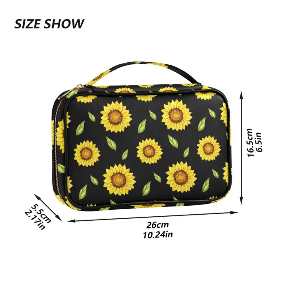Sunflower Print Jewelry Box Travel Comestic Jewelry Casket Organizer Makeup Lipstick Storage Box Beauty Container Necklace Gift
