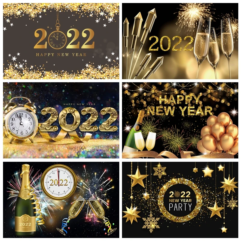 Yeele 2022 Happy New Year Party Decor Backdrop Champagne Glitter Firework Portrait Background Photozone Photography Photo Studio |
