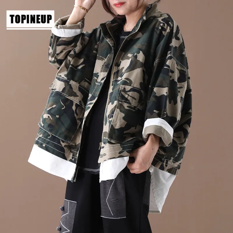 

Camouflage Fake Two Piece Jackets and Coats for Women Plus Size Loose Casual Outwear