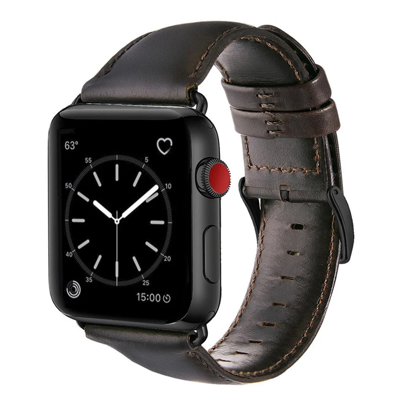 

Dark Brown genuine cow Leather Strap For Apple Watch Band 42 mm 44 mm Viotoo Mens Watch Strap For iWatch 5 4 band