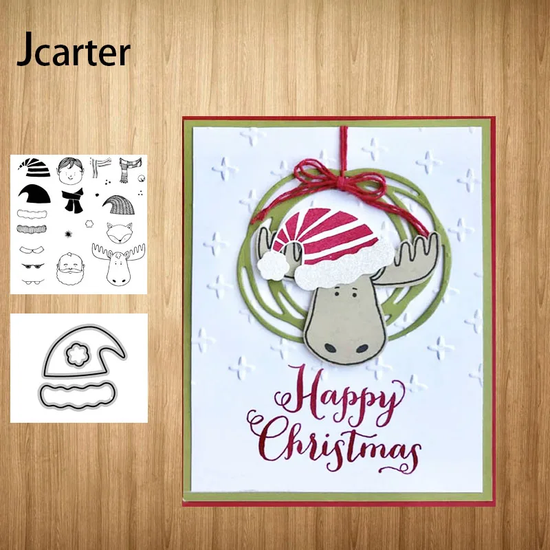 

Metal Cutting Dies and Stamps Happy Christmas Hat Deer Head for Scrapbooking Stencil DIY Album Make Template Decor Model Craft