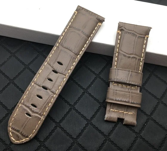 Grey 24 мм желтый узор крокодила из натуральной бамбуковой кожи ремешок для Panerai ремень PAM441 Браслет Бабочка Пряжка Гравировка Логотип - Цвет ремешка: Grey