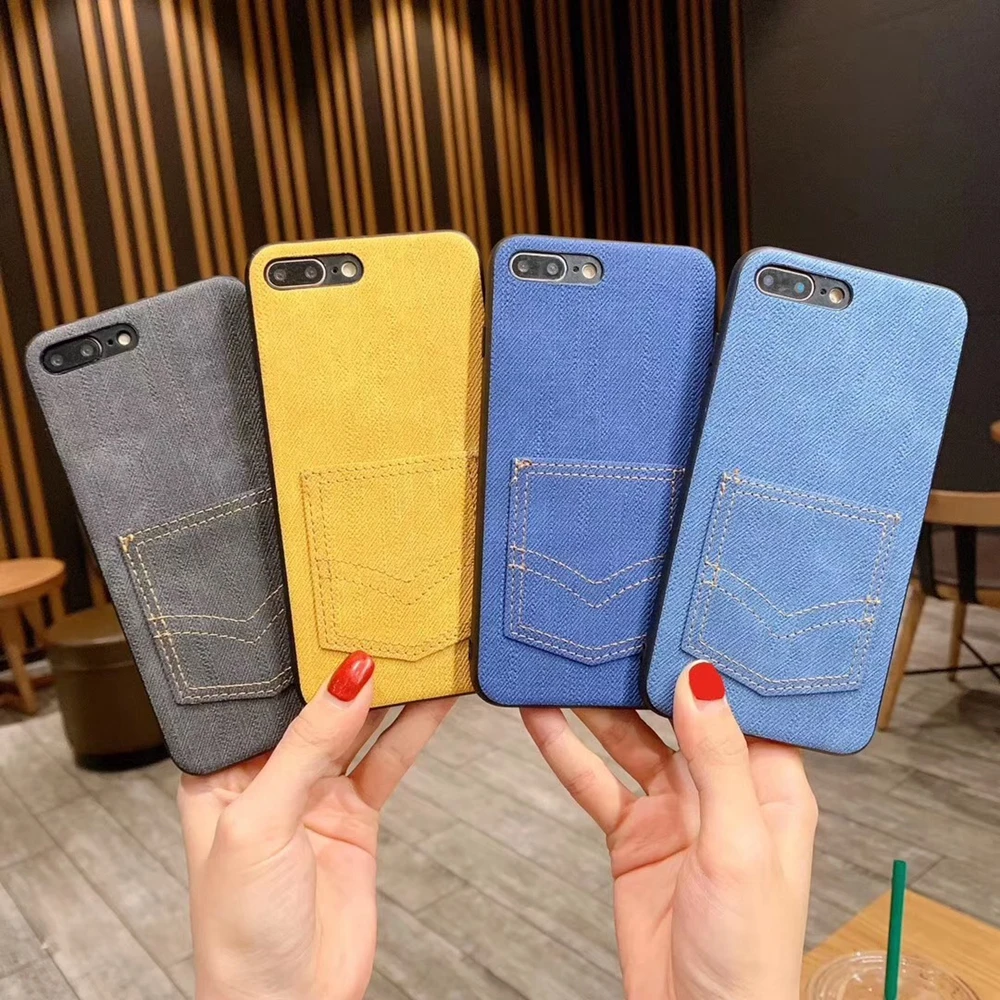 

Original Jeans Design Leather for iPhone 8plus Mobile Phone Case with Business Card Holder Back Cover for Xr Xs Max 7 6sPlus