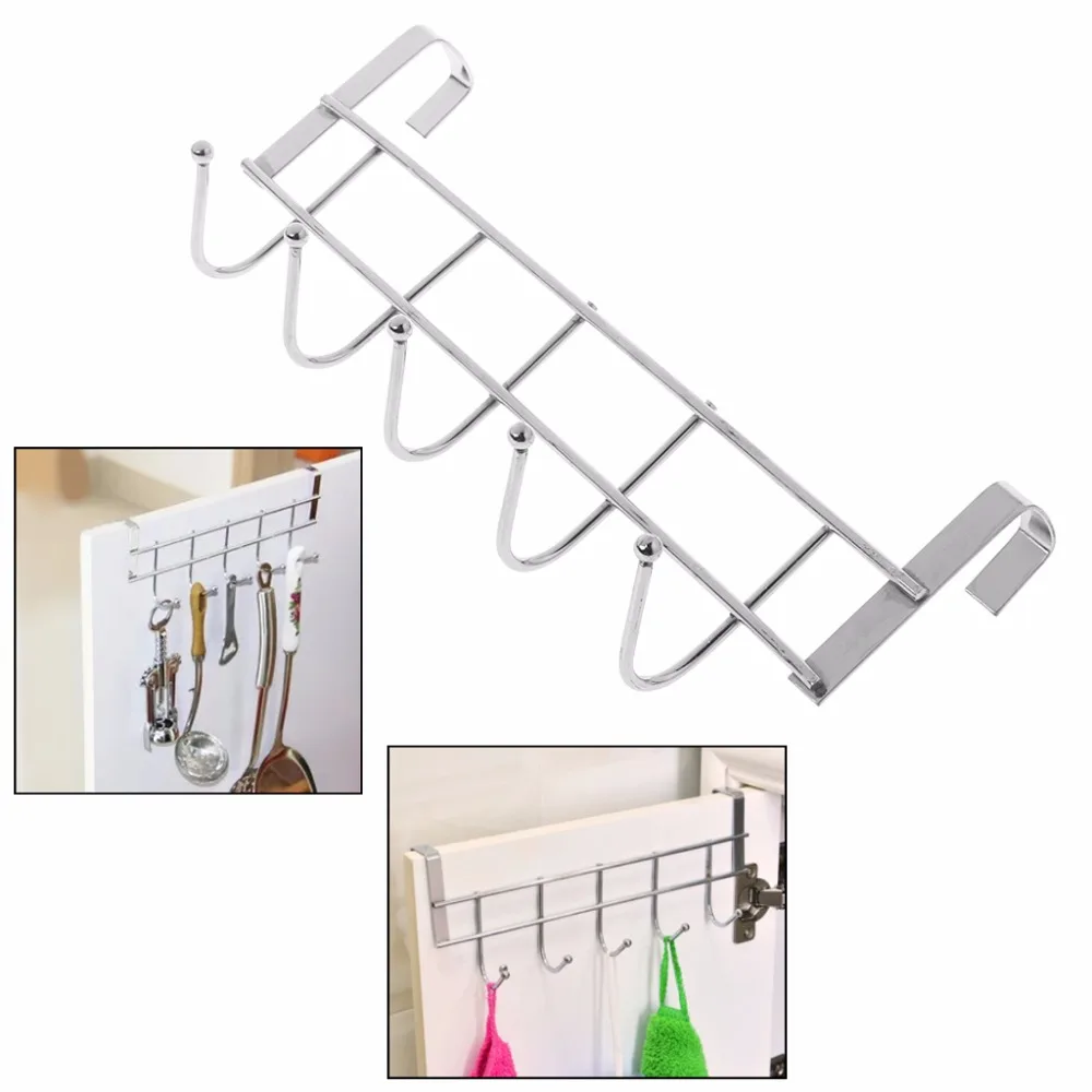 

Drop Ship 5 Hooks Over Door Clothing Hanger Rack Cabinet Door Loop Holder Shelf For Home Bathroom Kitchen Length 24.5cm/9.65inch