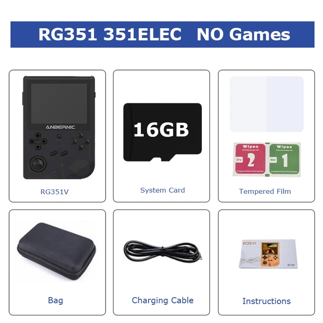 New RG351V Retro Handheld Game Console Uses The 351 EIEC System Suitable For PS1/PSP/N64 Emulators Built-in 50000+ Classic Games Black-16G