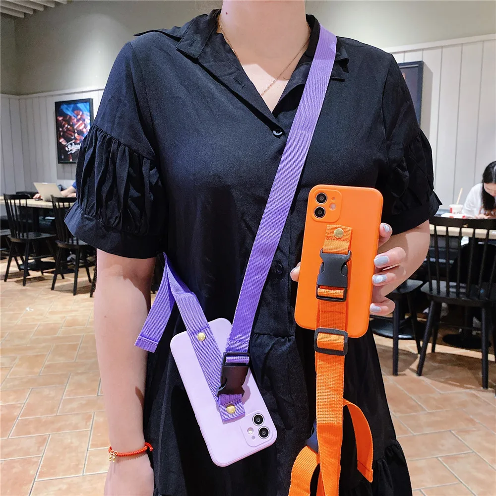 Silicon Phone Case For Samsung S21 Ultra S20 FE S10 Plus A20 A30 A50 A71 A51 Crossbody Shoulder Strap Wristband Stand Back Cover | Мобильные