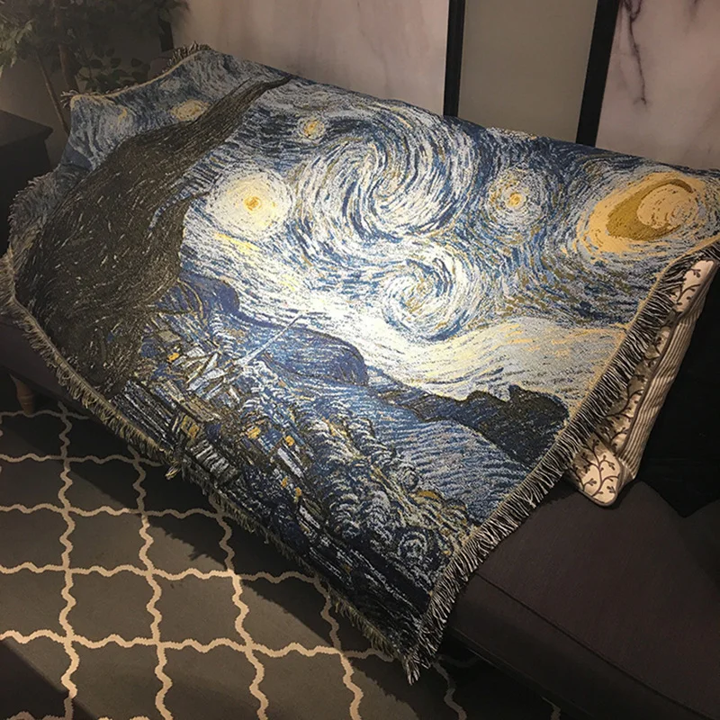 

Van Gogh Starry Night Star Tapestry Blanket Carpet Bedroom Home Decoration Nordic Plush Blanket Coffee Table Pad Room Home