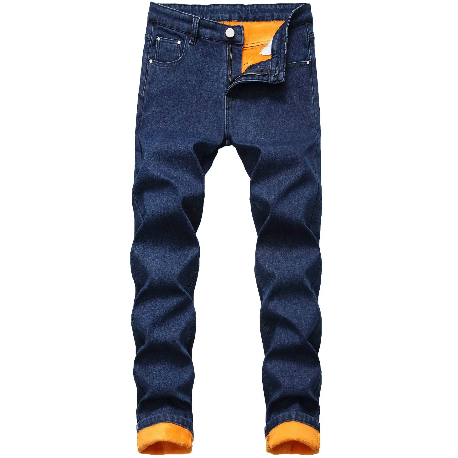 Dark blue Новинка осень зима джинсы для мужчин брендовая одежда Флокирование мягкие теплые однотонные мужские s флисовые джинсы утолщение тонкие джинсовые штаны Высокое качество - Цвет: Dark blue