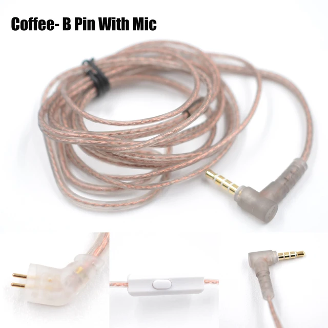KZ Original Cable ZST ZSN ZS10 Pro EDX AS12 Headphones Mic Cable 2PIN Upgrade Cable Earphone Original  Silver plated Cable Wire B Pin Coffee Mic