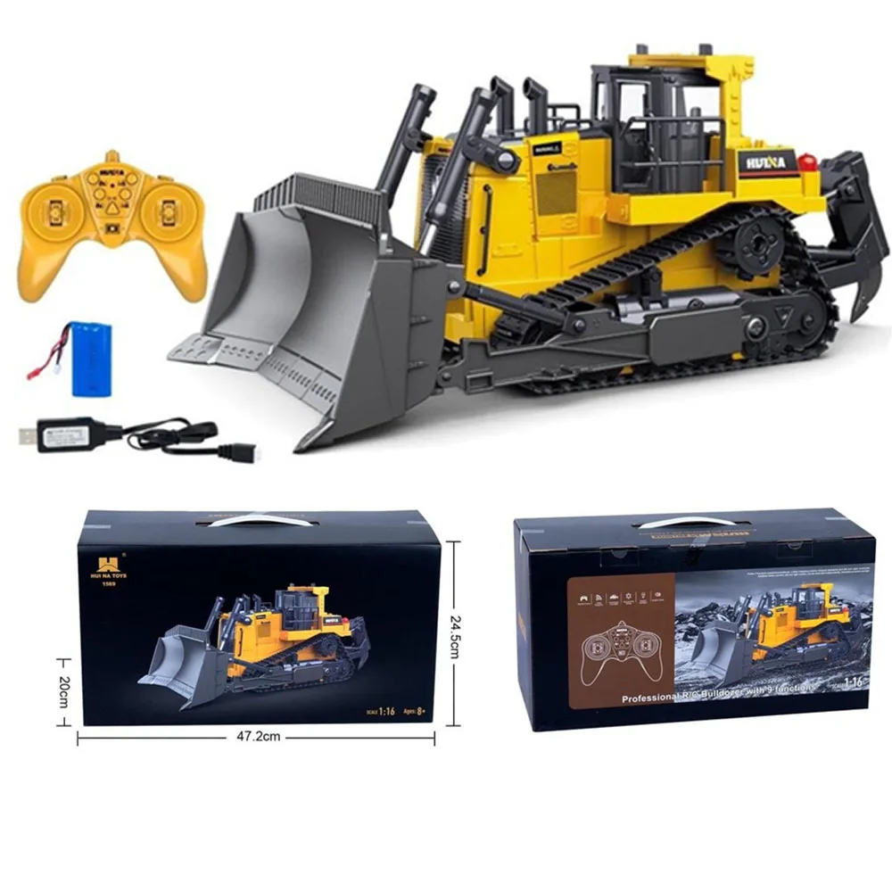 1/16 RC Bulldozer Truck Model Alloy Machine Car Gift 2.4G 9CH Radio Control Enjoyable Toys For Kids Adults HobbyToki HUINA 1569 6
