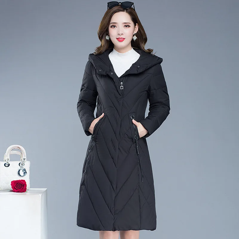 

Long Slimming Fashion Warm Cotton Coat 2019 Winter New Style Korean-style Long Sleeve Hooded Commuting Versatile Simple Cotton-p