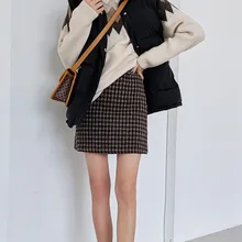 Клетчатая короткая юбка с высокой талией, женская осенняя и зимняя коллекция, юбка средней длины, шикарная модная повседневная женская мини-юбка в клетку