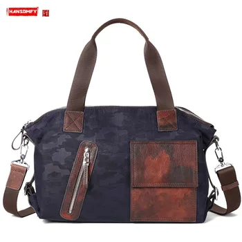 

2020 New Men's Bag Men Handbag Soft Leather Shoulder Bag Casual Messenger Bag Trend Canvas Fitness Bag Hit Color Waterproof