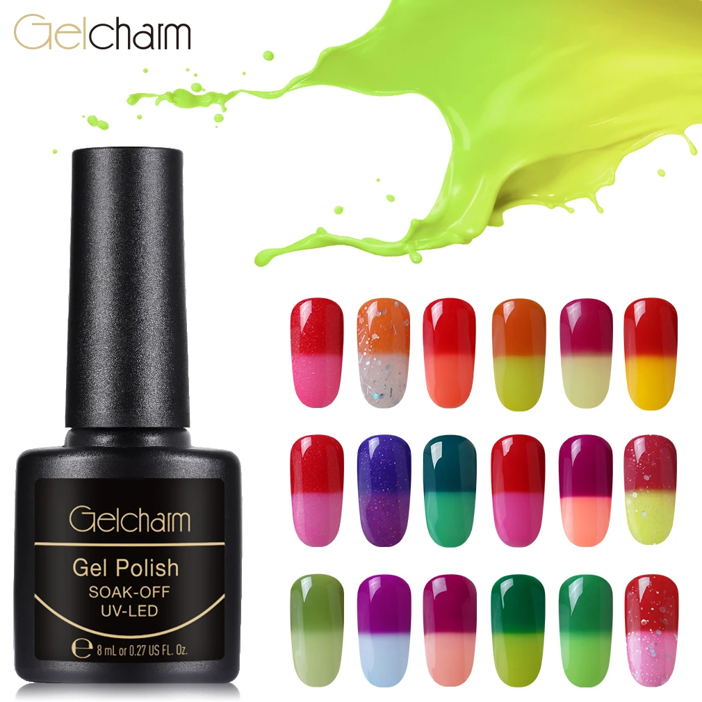 

Gelcharm 8ml Thermal Gel Nail Polish Soak Off Temperature Color Changing UV Nail Gel For Nail Art Manicure Gel Varnish DIY Nails