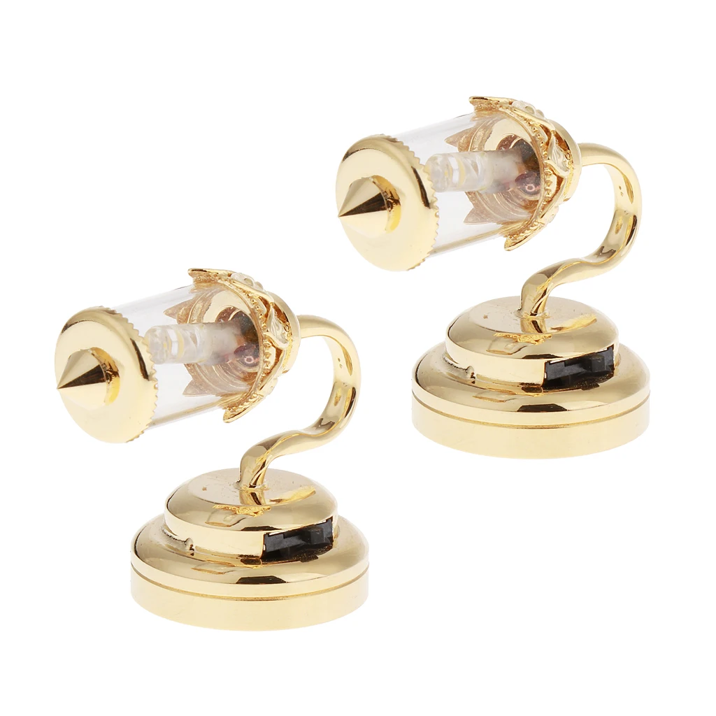 2 Pack １:12 Scale Dollhouse LED Wall Lamp, Battery Operated, Metal Base, Plastic (Gold)