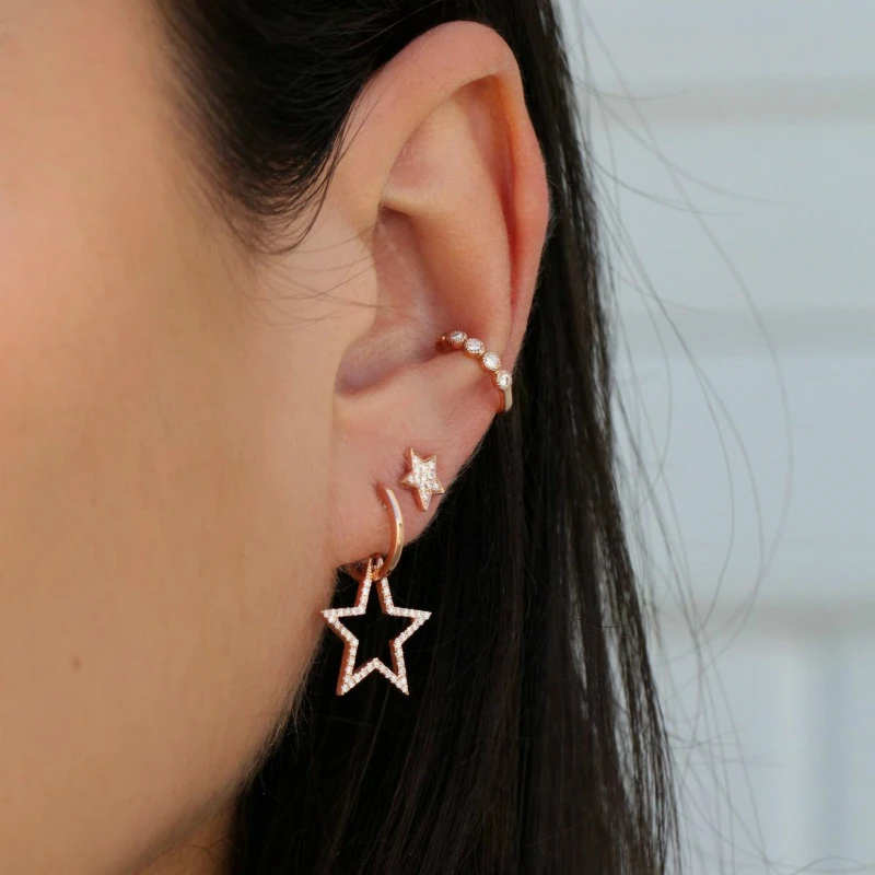 

New Fashion Women's Five-pointed Star Crystal Earrings Ear Clip Combination Set Best Selling Wild Jewelry Oorbellen Wholesale