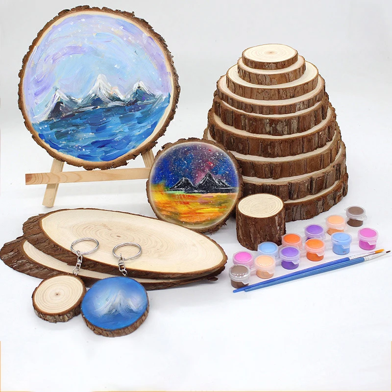 

3-15cm Thick 1 Pack Natural Pine Round Unfinished Wood Slices Circles With Tree Bark Log Discs Wedding Party DIY Crafts Painting