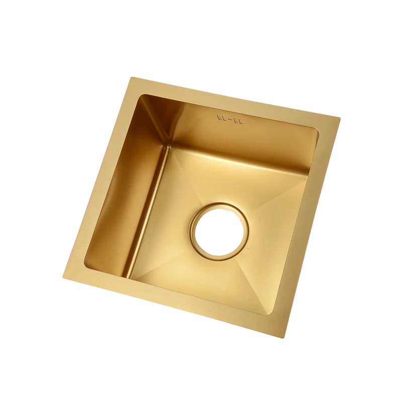 US $134.52 Single Bowl Brush Kitchen Sink Gold Drain Undermount Above Counter Manual Sink Single Bar 304 Stainless Steel Gold Kitchen Sink
