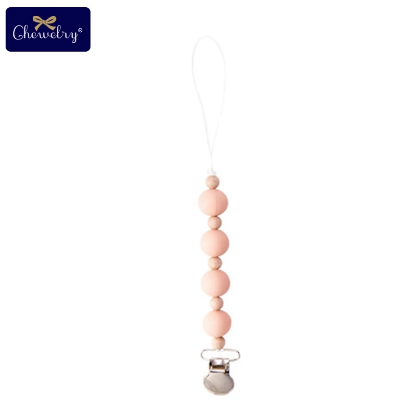 Peachy 1 шт. Силиконовая пустышка металлические зажимы цепочка деревянные бусины крошечный стержень детский Силиконовый грызунок игрушки грызунок цепочка для прорезывания зубов детские товары - Цвет: Peachy