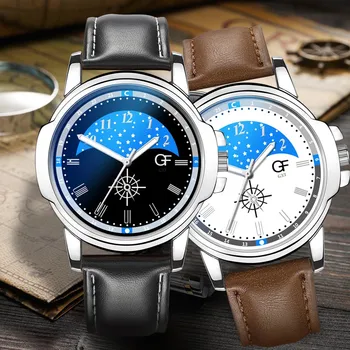 

Casual Analog Men Watch Simple Alloy Round Case Watches Leather Strap Buckle Clasp Watch for Men zegarek meski FJSL