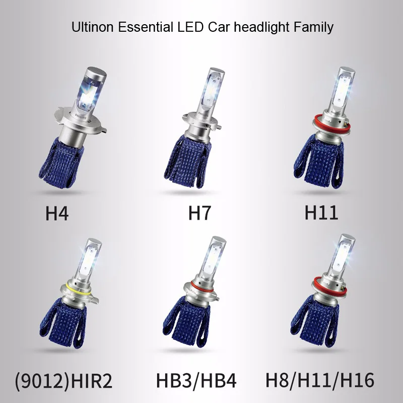 Philips Ultinon Эфирное светодиодный 6000K 12V H4 H7 H11 HB2 HB3 HB4 H1R2 9003 9005 9006 9012 фар H8 H11 H16 светодиодный Противотуманные огни, 2X