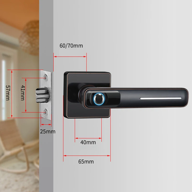 Smart Home Interior Bedroom Wooden Door Fingerprint Lock USB& Battery Charging