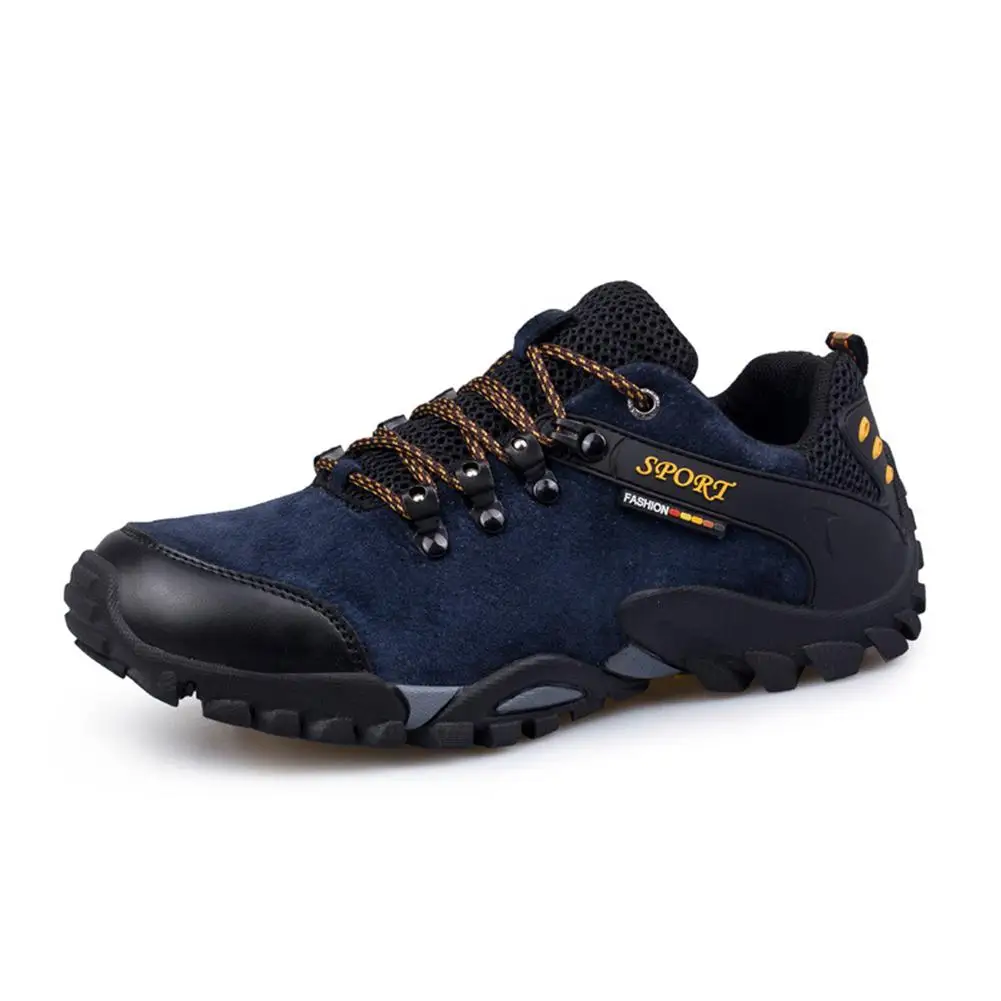 blue Yfashion Autum Кроссовки противоскользящие прочные коровья кожа уличная альпинистская обувь повседневные ботинки для мужчин спортивные уличные кроссовки - Цвет: blue