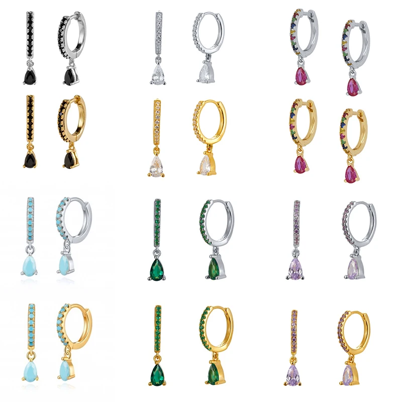 

Canner 925 Sterling Silver Colorful Zircon Crystals Drop Gemstones Round Hoop Earrings for Women Wedding Earrings Pendientes