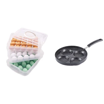 

1 Pcs Egg Holder 3-Layer Deviled Egg Tray & 1 Pcs 4-Cup Egg Frying Pan Non Stick Swedish Pancake Pan
