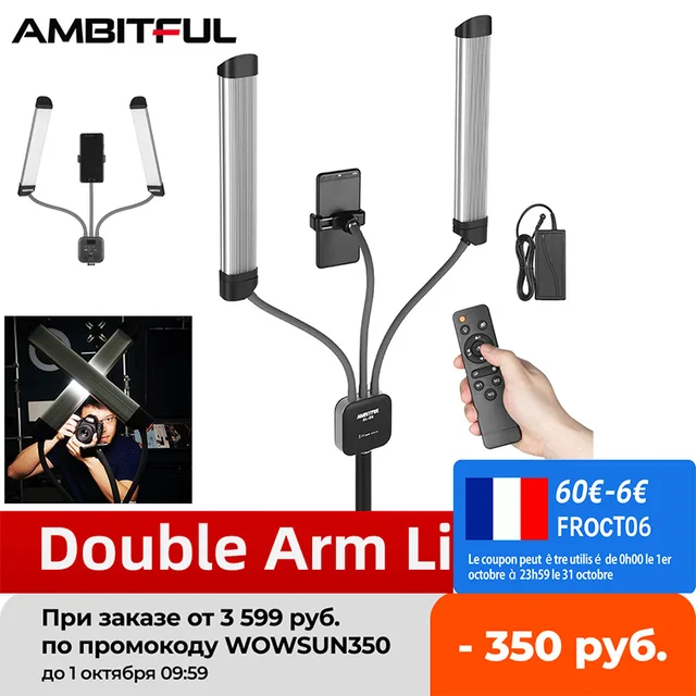 AMBITFUL AL 20 40W 3000K 6000K Double Arms Fill LED Light Long Strips LED Light with AMBITFUL AL-20 40W 3000K-6000K Double Arms Fill LED Light Long Strips LED Light with LCD Screen for Photo Studio Live Broadcast