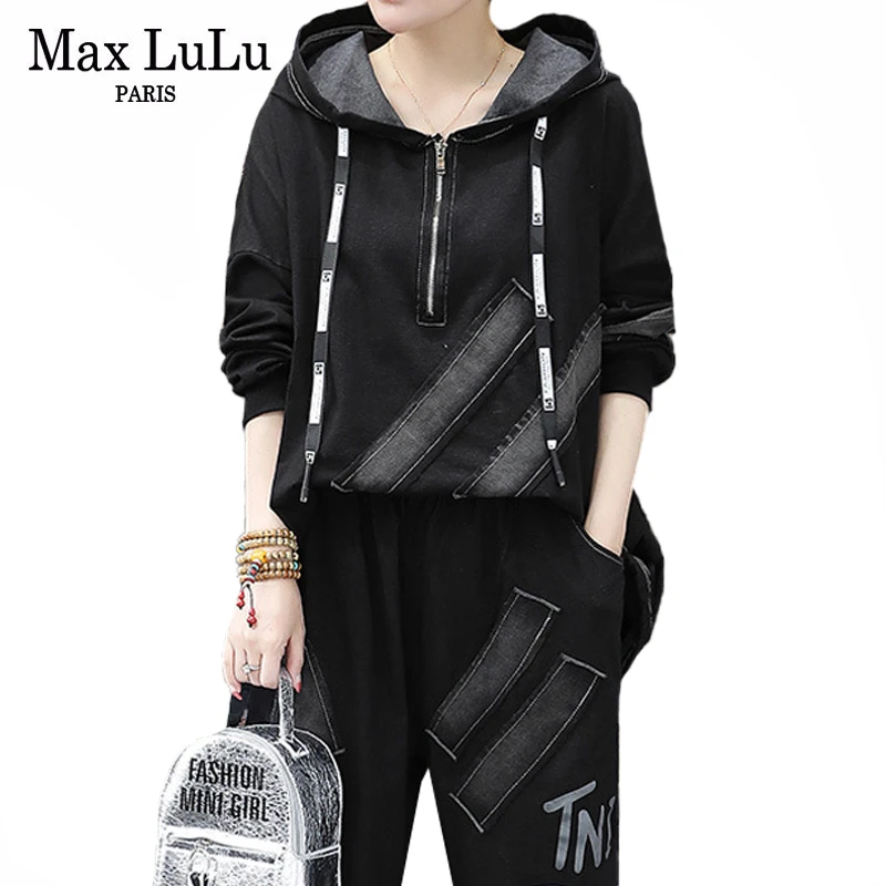 Max LuLu 2020 estilo chino primavera moda señoras Patchwork chándales mujeres sudaderas con capucha y pantalones Harem mujer conjuntos de 2 piezas - 1