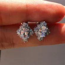 Кристалл женские снежинки серьги Мода 925 серебро свадебные серьги для женщин Роскошные белые овальные серьги-гвоздики