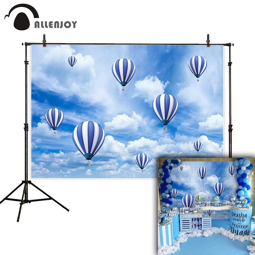 

Allenjoy hot air balloon photo background clouds birthday baby shower newborn photography vinyl photophone photozone backdrop