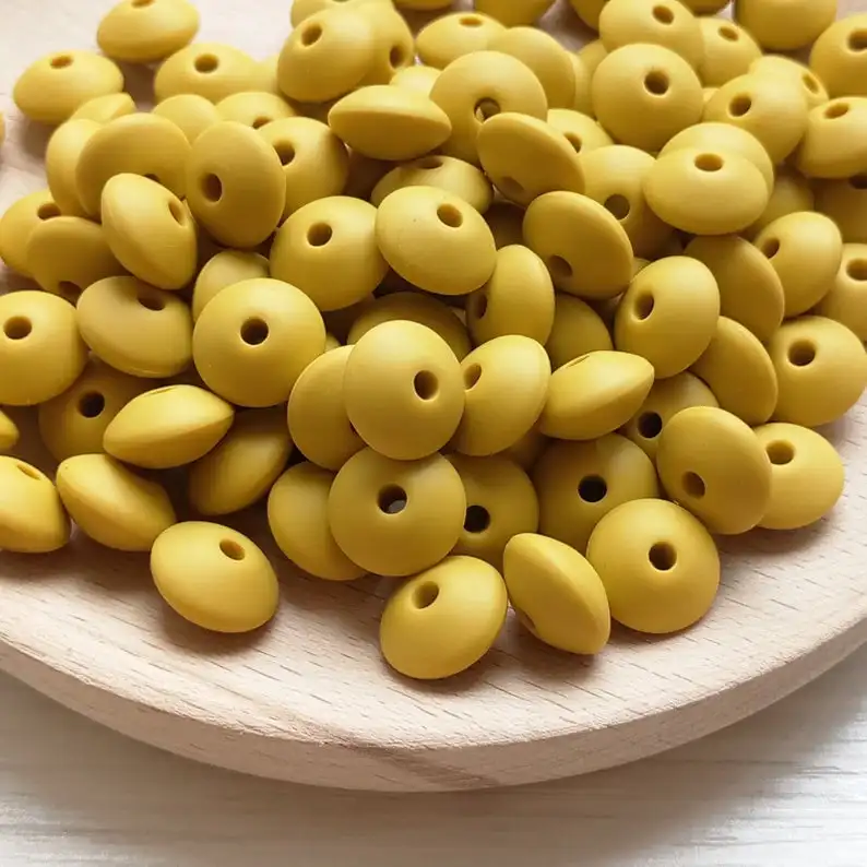 

Mustard Yellow Silicone Beads Saucer 12mm Bulk BPA free Pacifier Beads Baby Teether Beads