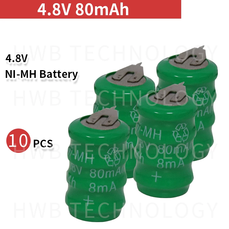 10 шт./партия KX 4,8 в 80 мАч Ni-MH перезаряжаемая часовая батарейка Аккумулятор никель-металлогидридные батареи с булавками