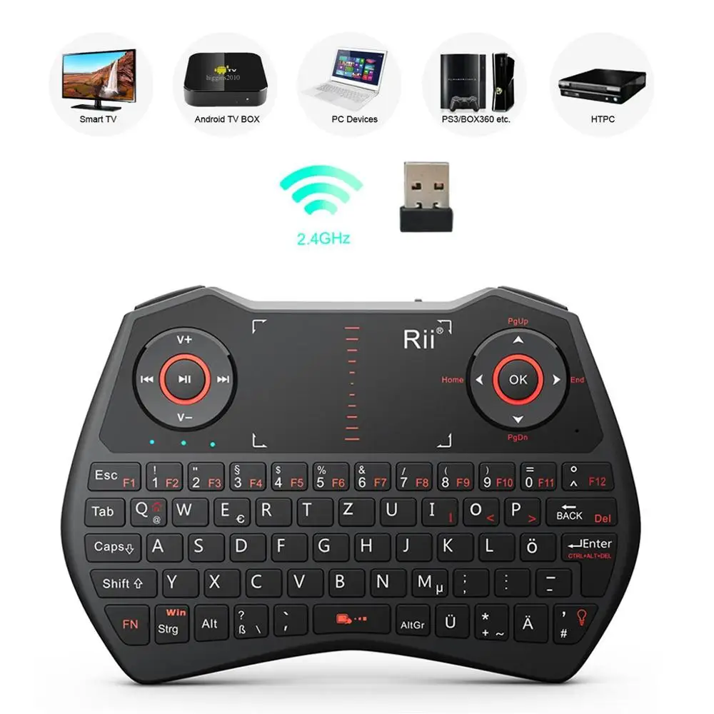 Rii i28C немецкая Мини Беспроводная клавиатура Air mouse с сенсорной панелью для Android tv Box IPTV Мини ПК X96mini H96mini tv Box