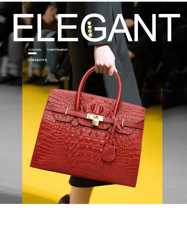 

Crocodile Pattern Lady's Handbag Top Leather Cowhide Women Travel Bag Female Big Capacity Tote
