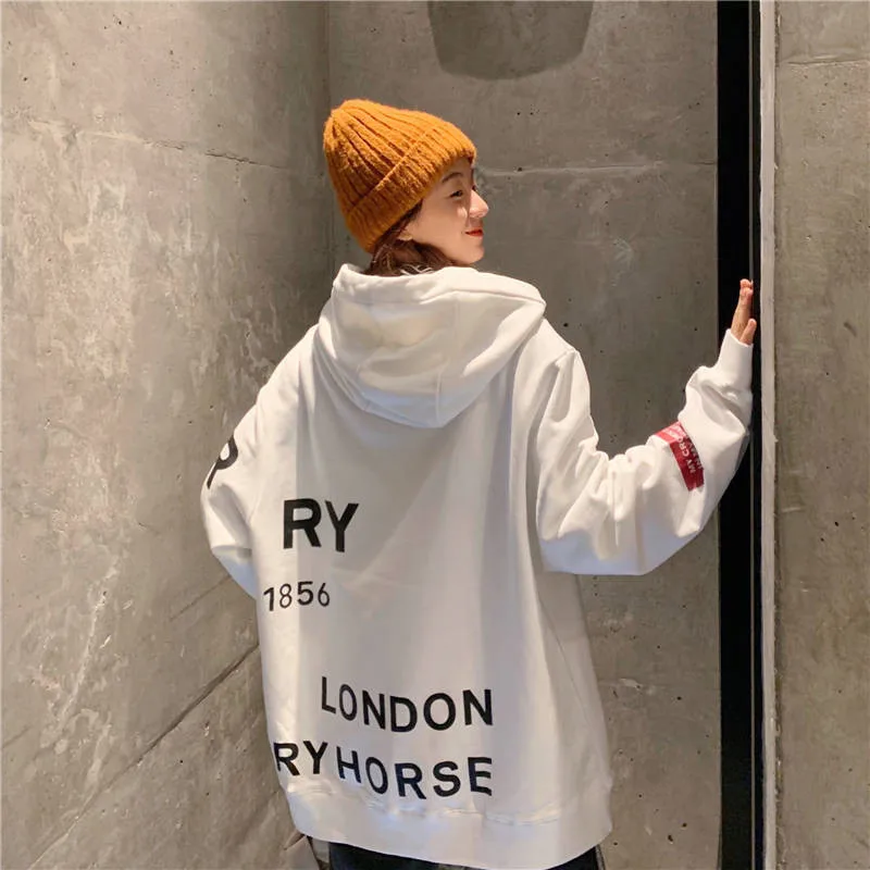 Fashion Long Sleeve Print Loose Womens Cool Autumn High Street Streetwear Girls Students Cool Jumpers Casual Tops Hoodie Gift