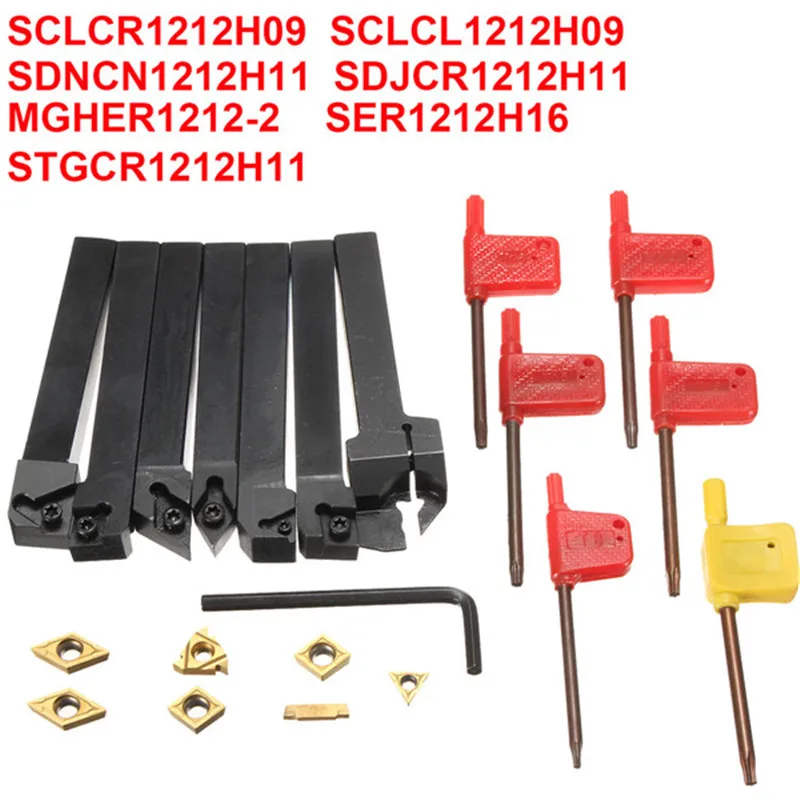 

7pcs Set of 12mm CNC Lathe Turning Tool Holder Boring Bar With DCMT TCMT CCMT Cutting Insert with Wrench