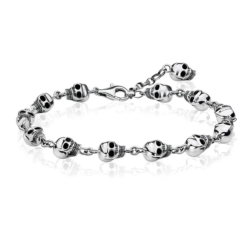 

Skull Charm Beads Link Chain Bracelets Women Men 925 Sterling Silver Thomas Style Punk Skeleton Bangle Jewelry Accessories Gifts
