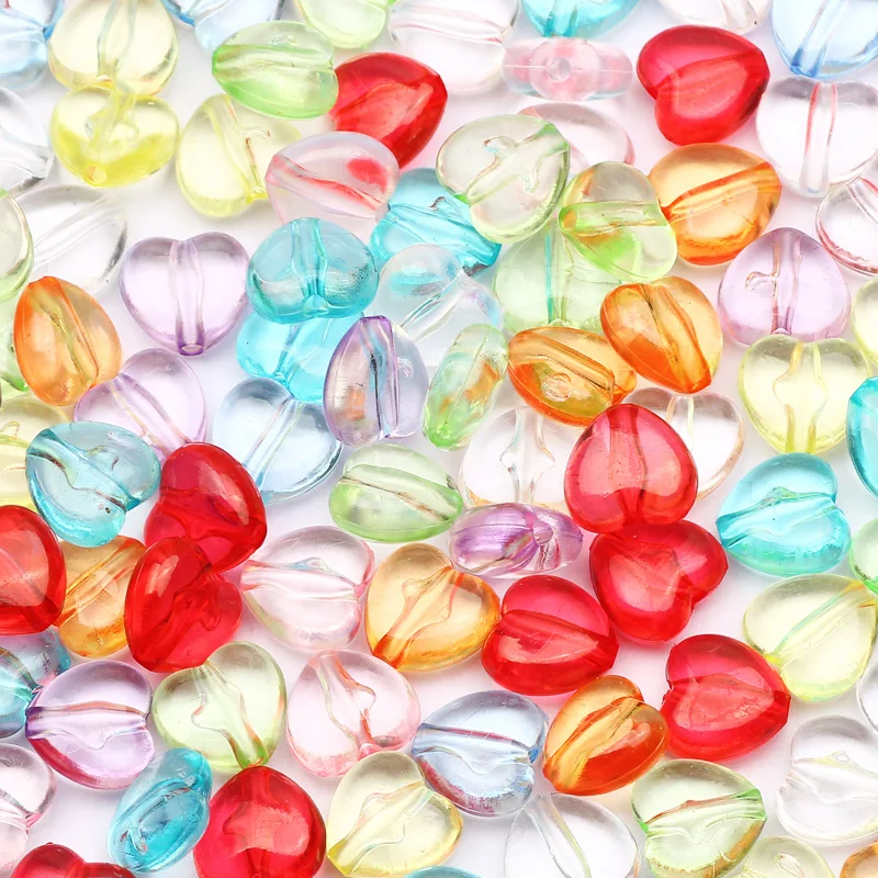 50/100/150/200pcs 11mm Transparent Charms Heart Shape Acrylic Beads Loose Spacer Beads For Jewelry Making Diy Bracelet Necklace