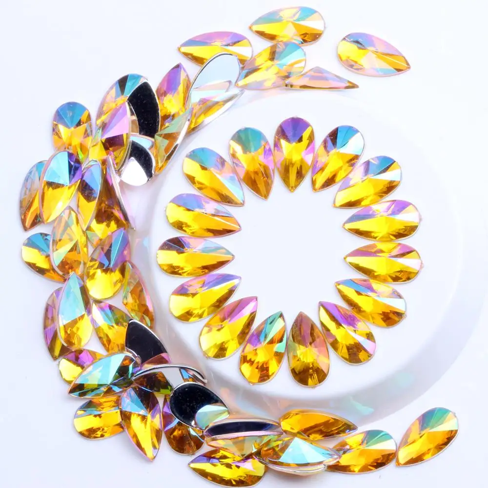

Imitation Acrylic Rhinestones 200pcs 9x18mm AB Colors Flatback Pointed Tear Shape Drop Shape Glue On Beads DIY Decorations