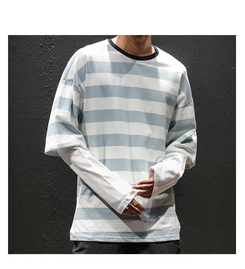 5XL футболка с длинным рукавом для мужчин хип-хоп Повседневная модная хлопковая футболка в полоску для фитнеса мужская летняя уличная негабаритная Harajuku футболка s
