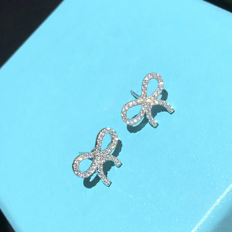 

1:1 Original classic charm Zircon Bow Earrings S925 Sterling silver Jewelry Women Luxury brands Logo Valentine gift