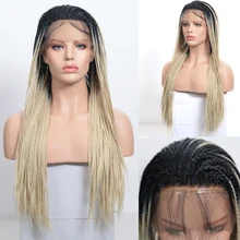 Харизма Омбре блонд парик с черными корнями термостойкие волосы синтетические кружева спереди парик коробка плетеные парики часть Perruque