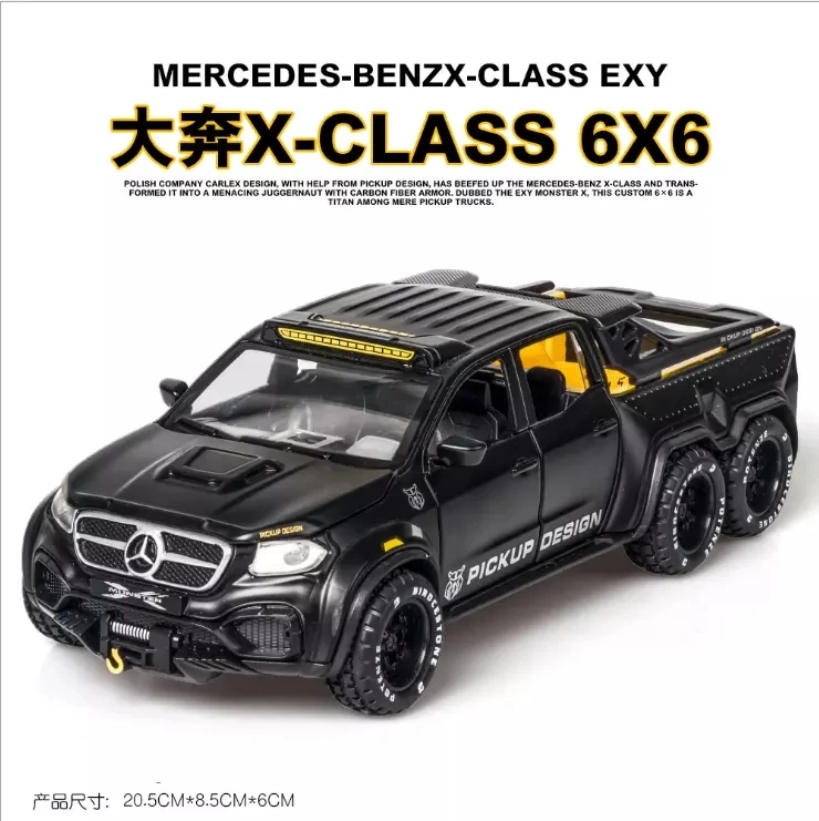 1: 28 simulation x-class 6x6 off-road alloy car pickup model children's toys birthday new year Christmas gift black car