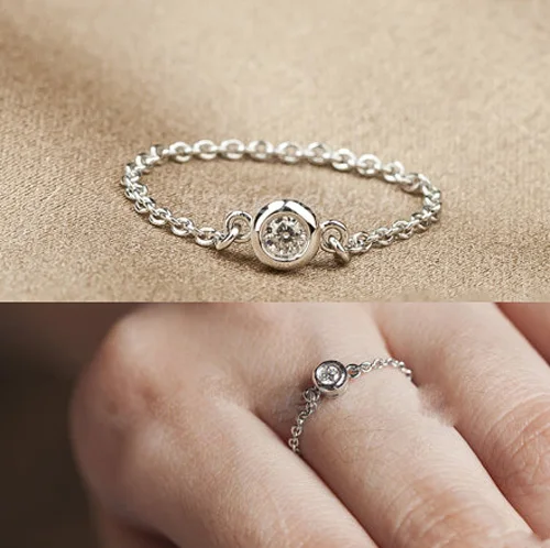 925 sterling silver women AAA+ cubic zirconia single stone silver chain rings