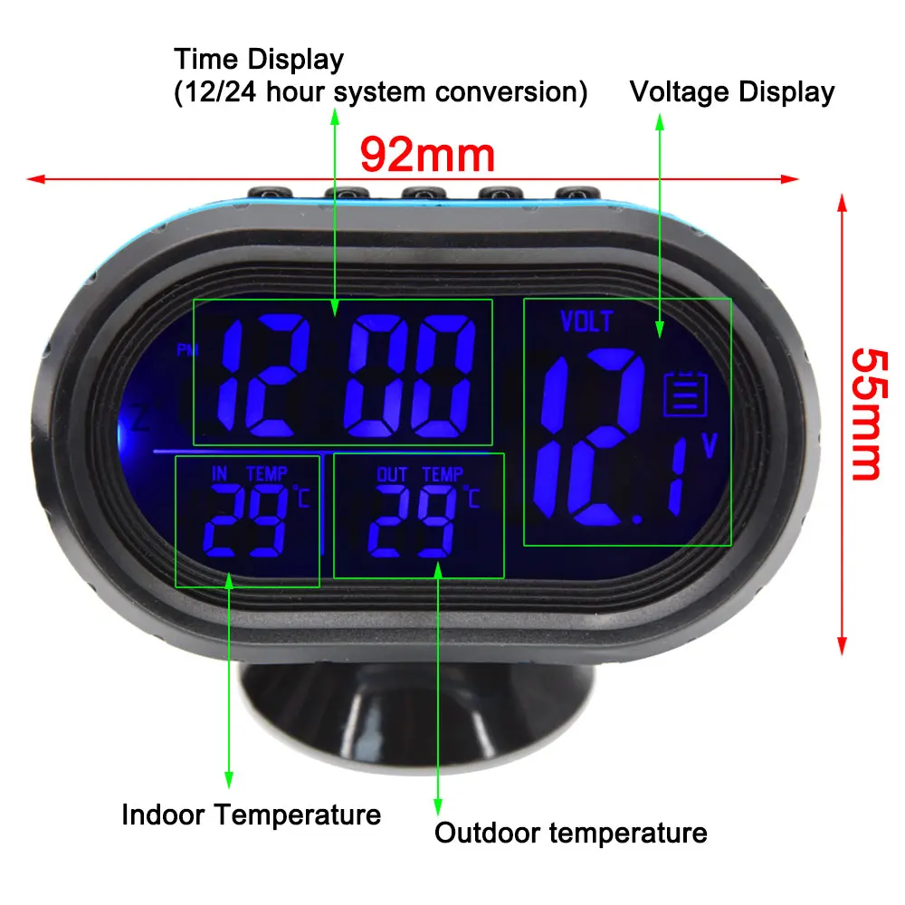 Horloge LCD Numérique Moniteur De Voiture Auto Thermomètre Jauge Tension 