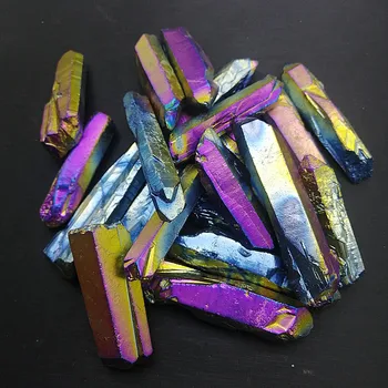 

5pcs Aura Quartz Crystal Point Rainbow Titanium Treated Quartz Wand Natural Quartz Crystal Minerals Jewerly Accessory DIY Gift