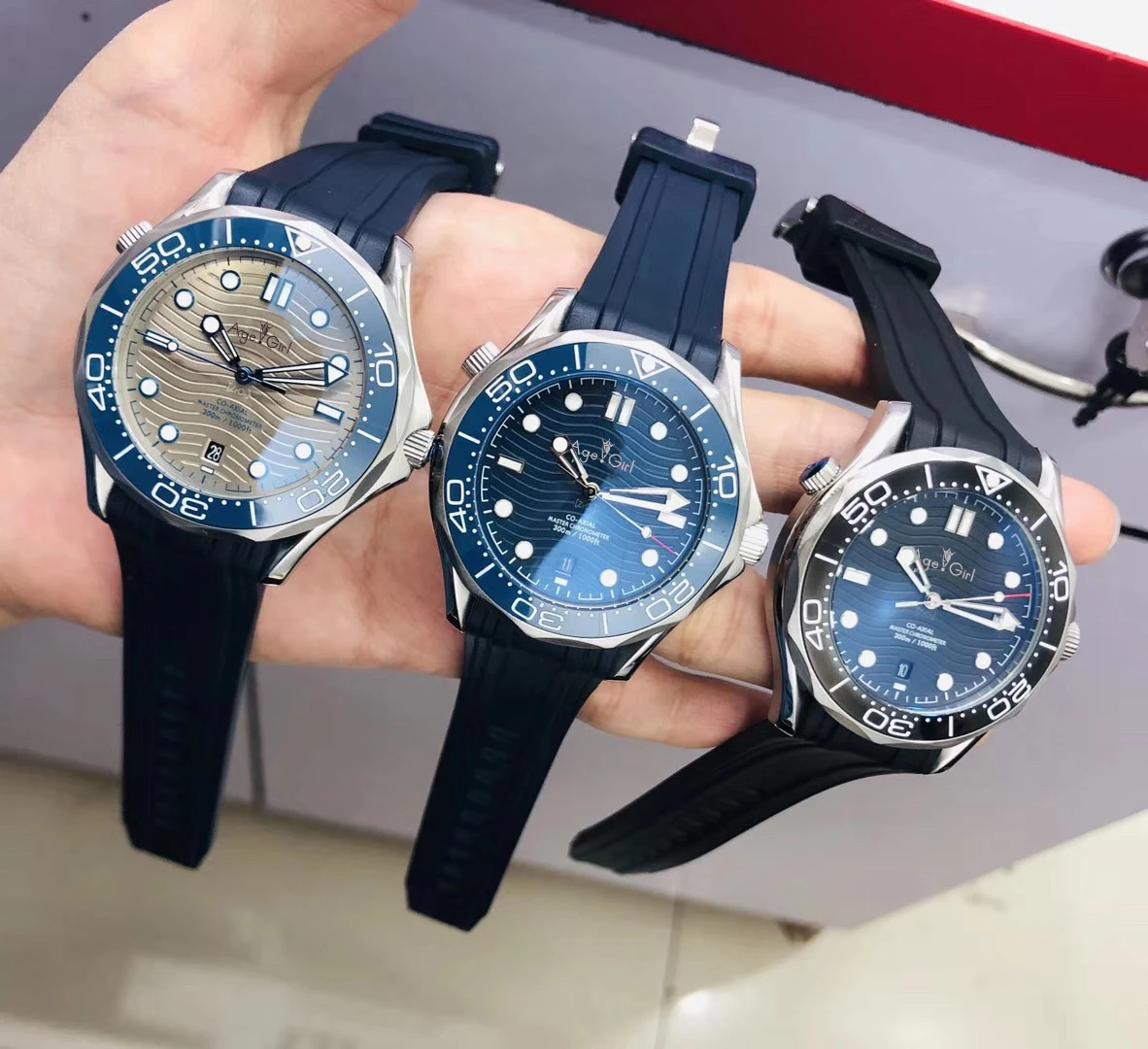 Роскошные брендовые новые мужские серые автоматические механические часы черные синие резиновые James Bond 007 керамическое сапфировое стекло